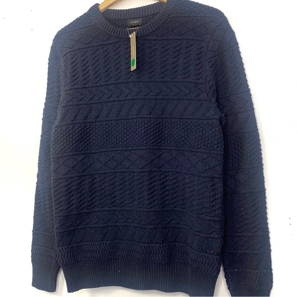 J Crew Men’s Guernsy Stitch Navy Blue Heavy Cotton Crewneck Sweater Size XS NWT - Picture 4 of 10